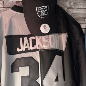 NFL Raiders Black and Gray Jersey with Cap